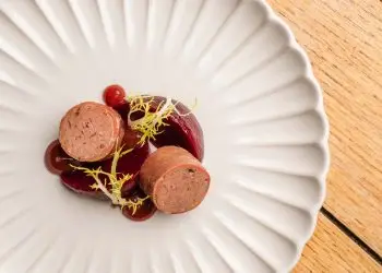 Wood pigeon pate, smoked bacon, celeriac remoulade, curly endive, Cumberland sauce, stout  & caraway rye bread