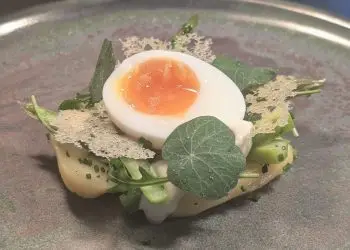 Asparagus & jersey royal salad, lemon emulsion, wild rocket, parmesan, soft egg