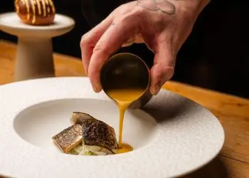 Lightly cured & torched mackerel, fennel salad, spiced fish soup, red pepper rouille, garum, roasted fennel, char-siu bun